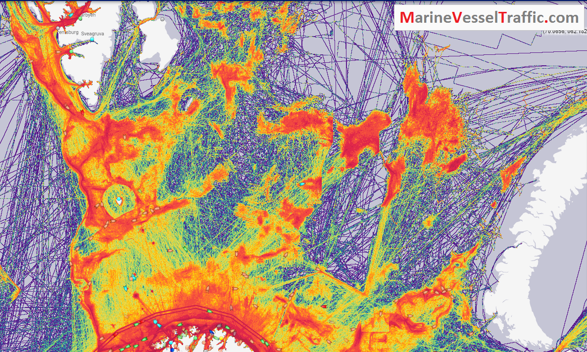 Live Marine Traffic, Density Map and Current Position of ships in BARENTS SEA
